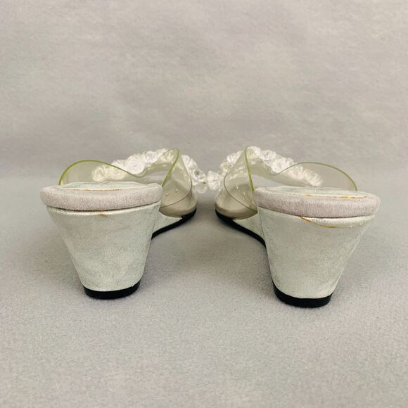 New York Transit Clear Wedge Sandals 8 Crystal Beaded Slip On Shoes Y2K Party - Picture 4 of 7